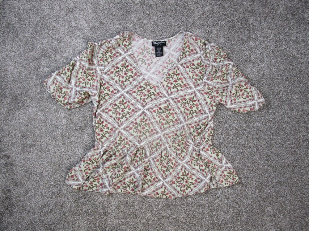 Wrangler Retro Top Womens Medium Floral Fluffy Boho Ruffle Sleeve Peasant Blouse